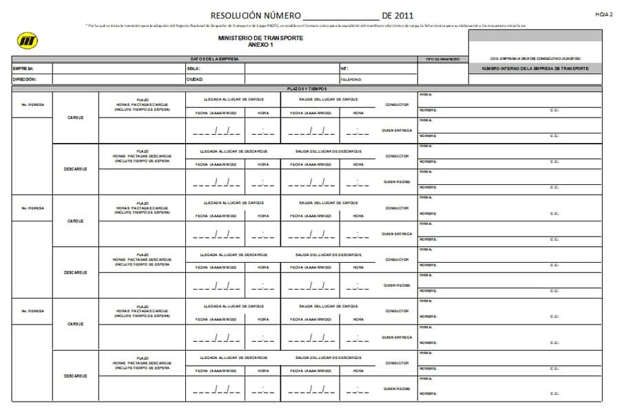 modelo manifiesto de carga excel